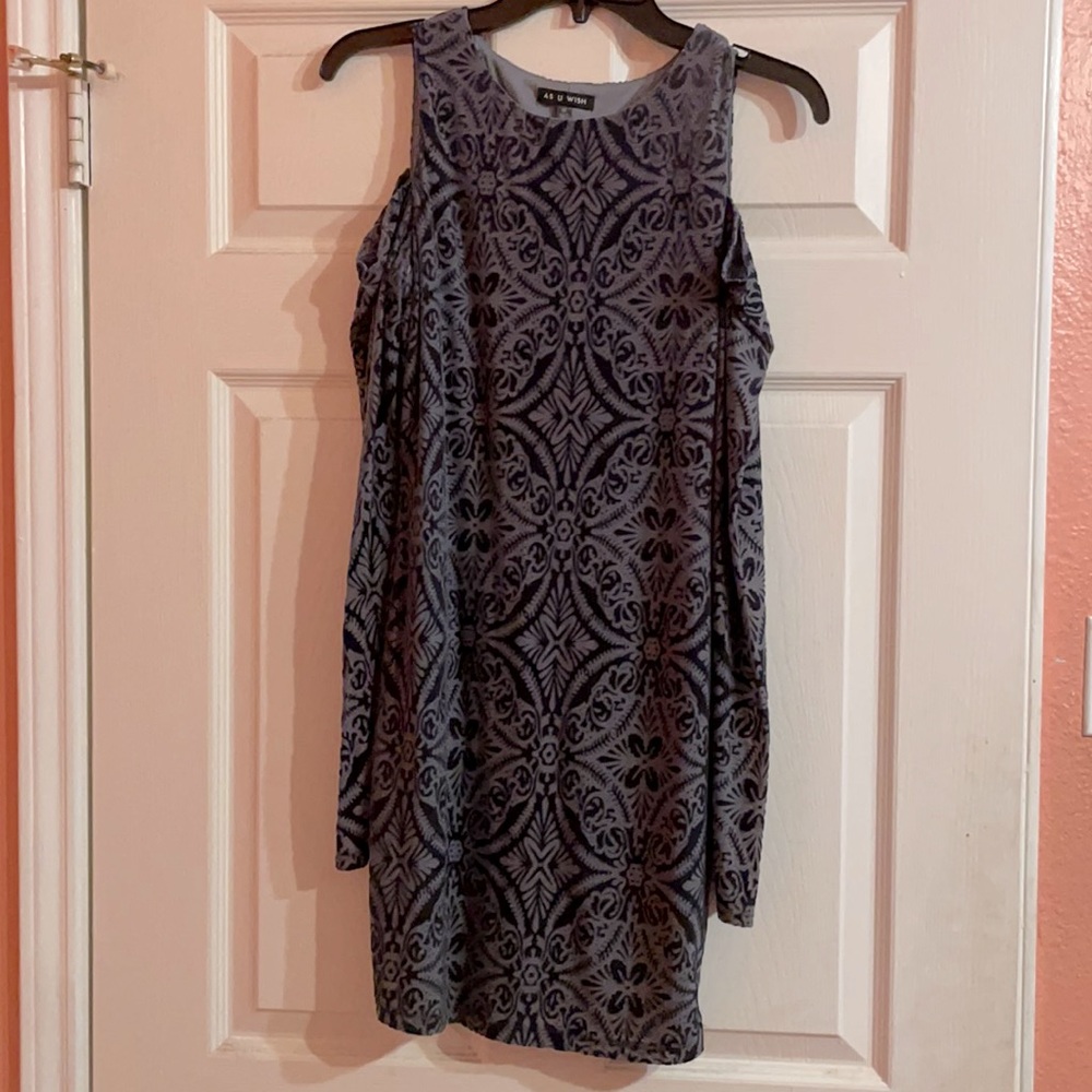 Off the shoulder Gray dress.